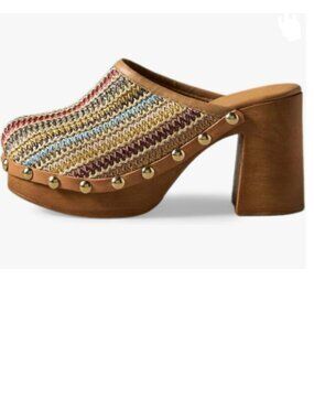YDN Multi Platform Slip On Clogs Mules Cork High Heel Round Toe Rivet Sandals